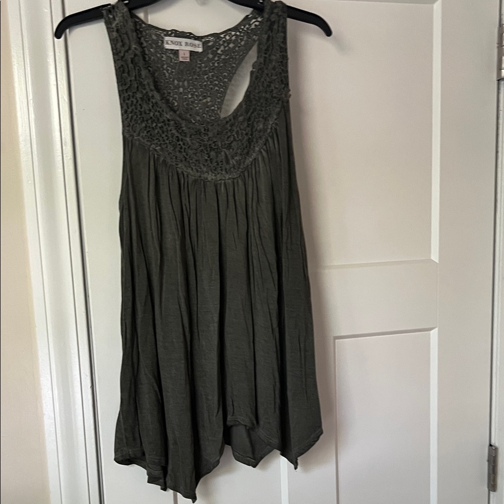 Knox Rose Olive Green Lace Tank Top